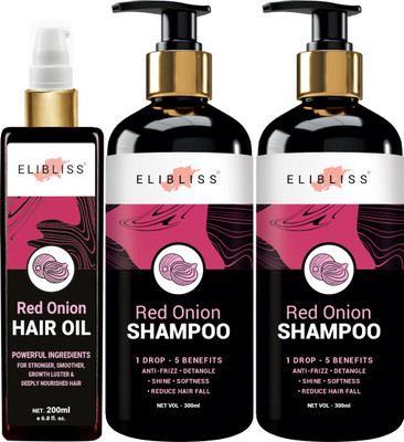 ELIBLISS Red Onion Shampoo Pack of 2 + Red Onion Hair Oil Goodness of Natural Extracts(3 Items in the set)