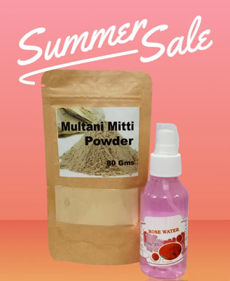 GABBU Combo Of Multani Mitti Powder & Rose Water For Skin|Face Pack(2 Items in the set)
