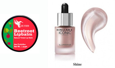 Crynn Essential BeetRoot Natural Tinted Lip Balm Sun Protection& Professional Iconic Highlighter (Illuminator) Shine(2 Items in the set)