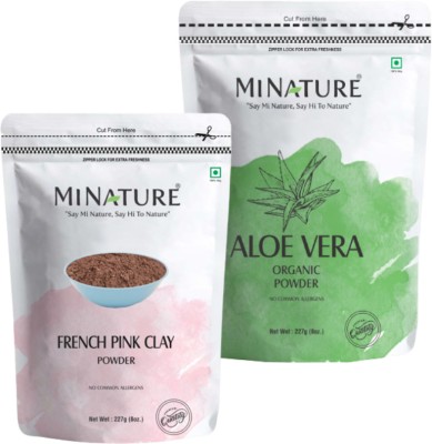mi nature Combo Pack of French Pink Clay Powder, Aloe vera Powder | Herbal Face & Skin Care(2 Items in the set)
