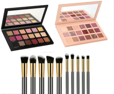 shevique 18 multicolors eyeshadow palette with 10 pcs brush set for daily and party makeup(3 Items in the set)