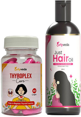 Girlyveda Thyroplex for Thyroid with Just Ayurvedic Hair Oil|Combo Pack|60 CAPS & 100ML(2 Items in the set)