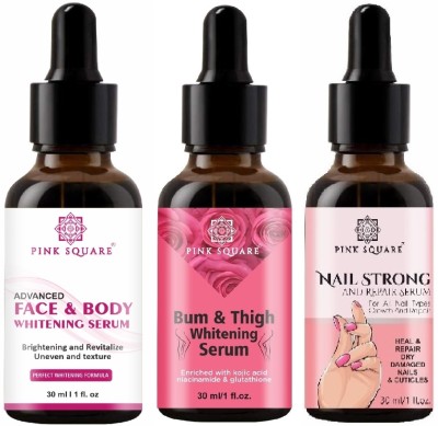 Pink Square Face and Body, Bum and Thigh & Nail Serum (3x30ml) Combo of 3(3 Items in the set)