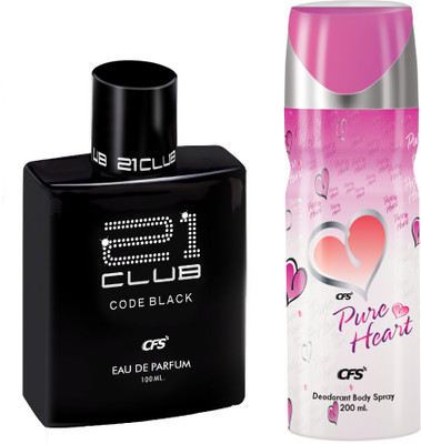 CFS 21 Code Black EDP Long Lasting Perfume & Pure Heart Pink Deodorant Body Spray(2 Items in the set)