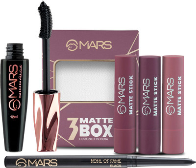 MARS Combo Of Plums Matte Lipstick Box With Ultra Curl Long Lasting Fabulash Mascara and Smudge Proof Kajal(3 Items in the set)