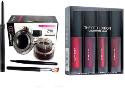 mkldsrh gel eyeliner with 4 in 1 liquid lipstick with kajal(3 Items in the set)