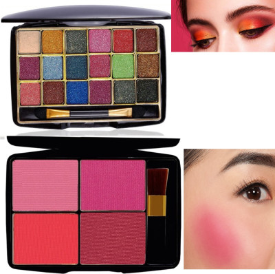 Facejewel Combo 2 Kits Shimmer Glitter Eyeshadow Kit & Pink Blusher Palette Kit(2 Items in the set)