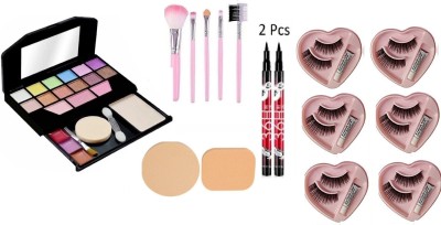 Zailie 5024 Makeup Kit , 36 Hours Eyeliner*2, 5 Pcs Makeup Brush , 2 in 1 Sponge Puff(5 Items in the set)