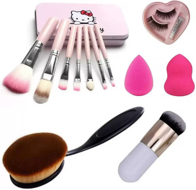 SHEFFO OMBO OF 7pc soft and puffy makeup brush set with 2pc beauty blander + eyelashes(6 Items in the set)