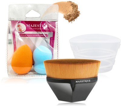 MAJESTIQUE Flat Foundation Brush with Beauty Makeup Sponge, Pair for Flawless Makeup(3 Items in the set)