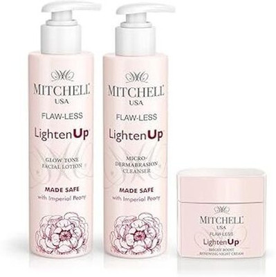 Mitchell USA Exclusive Skincare Combo: LightenUp Cleanser, Glow Tone Lotion, Night Cream - Radiant Skin Regimen(3 Items in the set)