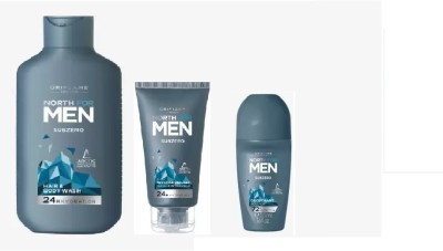 Oriflame Sweden NORTH FOR MEN SUBZERO HAIR , BSODY WASH 250ML & 2IN1 MOISTURISING GEL50ML & DEO ROLL ON 50ML(3 Items in the set)