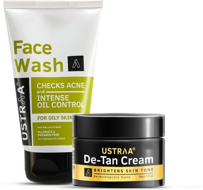USTRAA Face Wash - Oily Skin (Checks Acne & Oil Control) - 100 g & De-Tan Cream for Men - 50 g(2 Items in the set)
