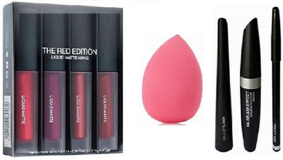 BEGGIE waterproof Eyebrow Pencil Black & Liquid EyeLiner & Mascara ( 3in1) &H Red Edition&Puff (5 Items in the set)(5 Items in the set)