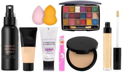 swenky eyeshadow with compact foundation primer concealer lip balm & puff(9 Items in the set)