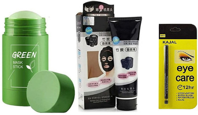AVEU Kajal Black Color Anti Blackhead Remover Charcoal Face Mask Cream & Green Tea Purifying Clay Stick Mask Oil Control(3 Items in the set)