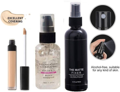 Latixmat BEST FACE PRIMER WITH MATTE FINISH MAKEUP FIXER SPRAY,LIQUID CONCEALER(3 Items in the set)