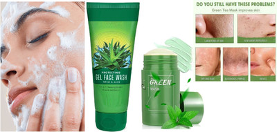 REIMICHI NEEM & ALOE FACE WASH WITH GREEN MASK STICK FOR SKIN CARE COMBO(2 Items in the set)