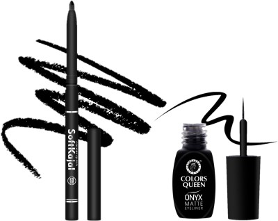 COLORS QUEEN Soft Kajal 12 Hrs Long Stay & Onyx Matte Eyeliner Combo Waterproof(2 Items in the set)