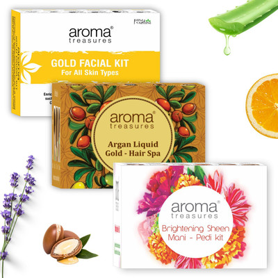 AROMA TREASURES One time use Facial, Mani pedi & hair spa Combo(3 Items in the set)