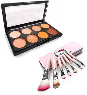 SHEFFO Face Contour Kit New 3 IN 1 Compact & Pink mini makeup brushes(2 Items in the set)