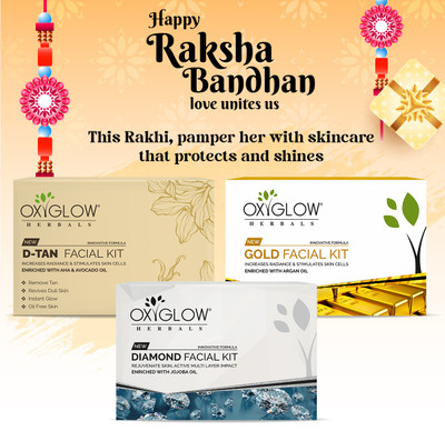 OXYGLOW HERBALS OxyGlow Rakhi Luxe Kit - Diamond, D-Tan & Gold Facial Kits 50g Each(3 Items in the set)