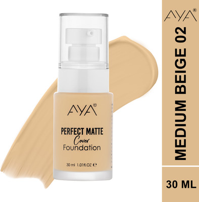 AYA Perfect Cover Foundation,Water Resistent,Full Coverage,Light Weight, Hydrating Foundation(Medium Beige,, 30 ml)