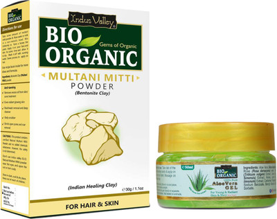 Indus Valley Bio Organic Multani Mitti Powder 30gm and Aloe Vera Gel 50ml Multipurpose Combo(2 Items in the set)
