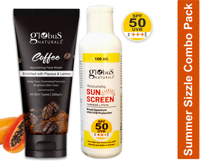Globus Naturals Summer Sizzle Set - Sunscreen Lotion SPF 50++ 100ml & Coffee Face Wash 100g(2 Items in the set) Globus Naturals Summer Sizzle Set - Sunscreen Lotion SPF 50++ 100ml & Coffee Face Wash 100g(2 Items in the set)