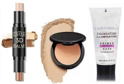 prikcy makeup combo set contour highlighter stick,compact powder,primer(3 Items in the set)