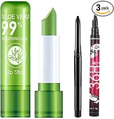 Earthcon Lip Blam Color Changing Lipstick Eyeliner And Kajal(3 Items in the set)