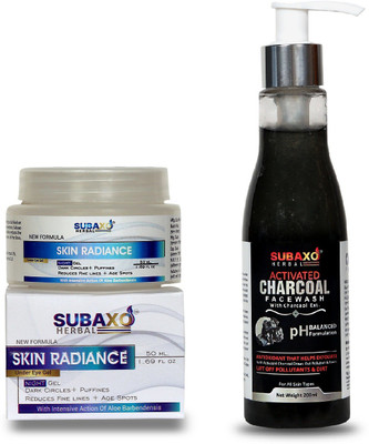 Subaxo Herbal Skin Radiance Night Gel 50 ml And Activated Charcoal Face Wash 100 ml(2 Items in the set)