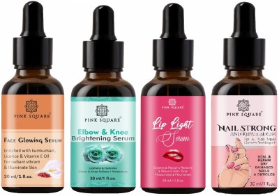 Pink Square Face Glowing, Elbow and Knee, Lip & Nail Serum (4x30ml) Combo of 4(4 Items in the set)