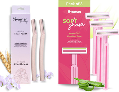 Hyuman Face Razor 2 + SoftShave Razor Pack of 3, Women(Pack of 5)