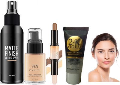 Wonholli Makeup Fixer,Long Lasting Foundation, 3D Shading Stick & Primer(4 Items in the set)