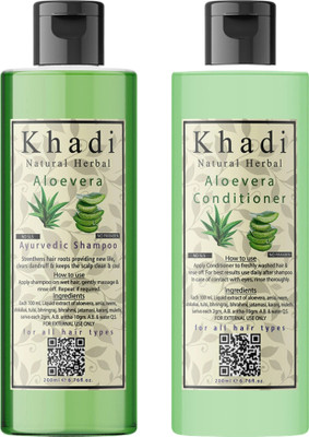 khadi natural herbal Parabens free Aloevera Shampoo & Hydrating Aloevera Conditioner Combo Pack (Each 200 ml)(2 Items in the set)