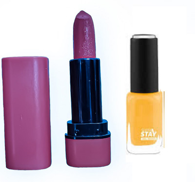 Luipui YELLOW NAIL PLOISH COLOR AND PURPLE COLOR LIPSTICK(1 Items in the set)
