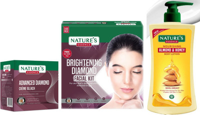 Nature's Diamond Cream Bleach (21g) Brightening Diamond Facial Kit (60g )Nourishing Almond & Honey Body Lotion (400ml)(3 Items in the set)