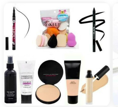 MISTY ALLE EYE LINER KAJAL PUFF SET PRIMER Foundation FIXER CONCEALER COMPACT(8 Items in the set)