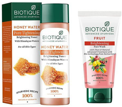 BIOTIQUE Bio White Advanced Fairness Face Wash, 150ml And Bio Honey Water Clarifying Toner, 120ml(2 Items in the set)