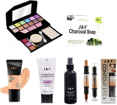 J & F 5024 Makeup Kit,Primer,Fixer,Foundation,Charcoal Soap,Contour(6 Items in the set)