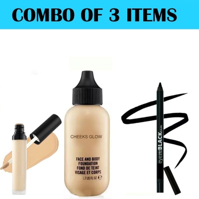 E-SHOPHOPE FOUNDATION, LIQUID CONCEALER & KAJAL- COMBO OF 3 DEMANDED ITEMS(3 Items in the set)