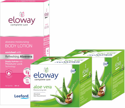Eloway Aloe Vera Moisturizing Body Lotion 100ml & (2) Aloe Vera Gel 100g Combo Pack(3 Items in the set)