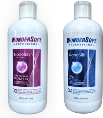 Wondersoft Professional NanoSilk Hair Care Set, Post & After Treatment Shampoo and SPA Emulsion, 300 ml Each(2 Items in the set)