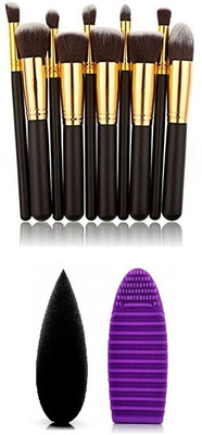 Pohok 10 Pcs/set Professional Ladies Makeup Foundation Brush Kit Eyeshadow Consealer Blending Brushes With Sponge Puff- With Egg(3 Items in the set)