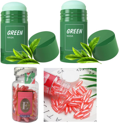 Libline Best Green Tea Purifying Clay Stick Mask & Vitamin-E facial Capsules For glow(3 Items in the set)
