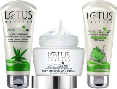 LOTUS HERBALS WhiteGlow Creme_60g + 3 in 1 Deep Facial Form_100g + Oil Control Facewash_100g )(3 Items in the set)