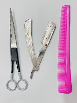 Classic International Salon Professional Premium Scissor & Stainless Steel Razor With Elegant Comb(3 Items in the set)