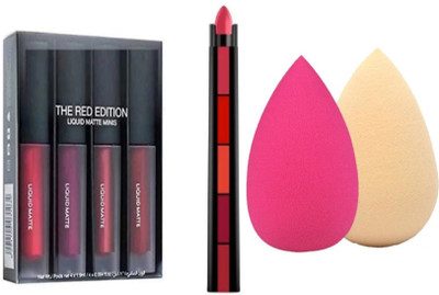 Earthcon matte lipstick with makeup blender and multicolour lipstick(7 Items in the set)
