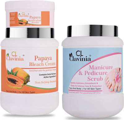 CLAVINIA Papaya Bleach Cream 1 Kg + Manicure And Pedicure Scrub 1000 ml(3 Items in the set)